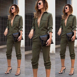 Sexy Long Sleeve Army Green Jumpsuit