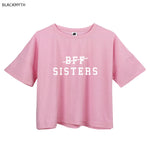 Not BFF We are SISTERS Short Sleeve Crop Top