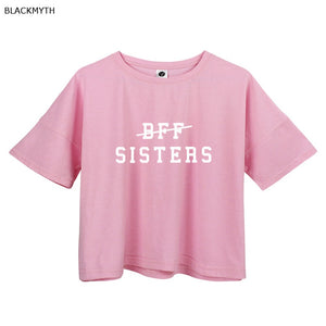 Not BFF We are SISTERS Short Sleeve Crop Top