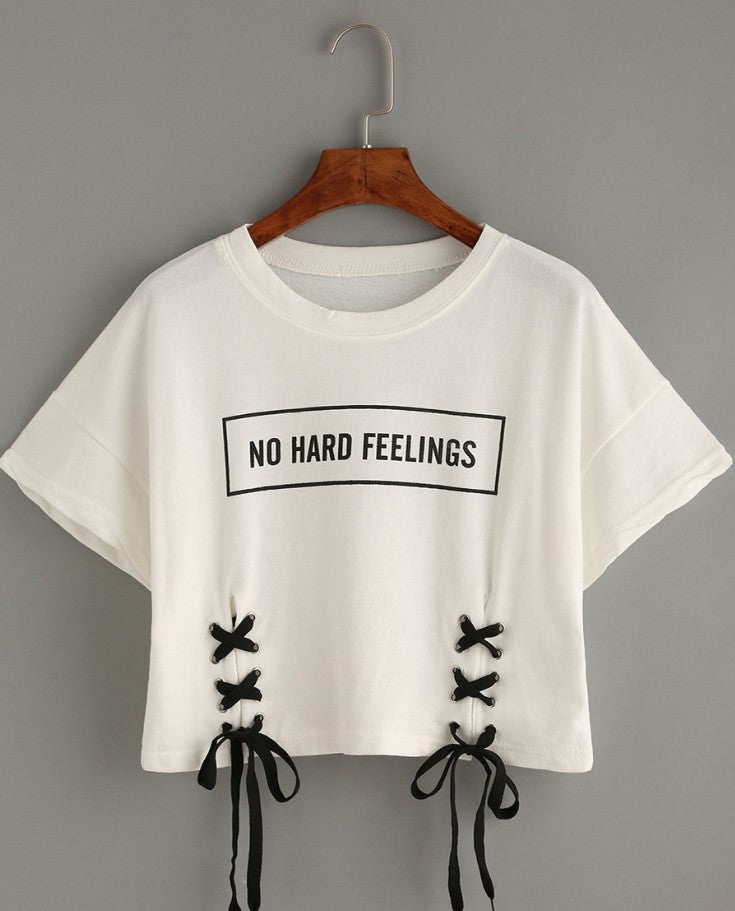 MERRY PRETTY new summer crop tops women t shirt letter print short sleeve lace up cotton loose sexy white t-shirt dance tee tops