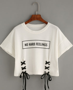 MERRY PRETTY new summer crop tops women t shirt letter print short sleeve lace up cotton loose sexy white t-shirt dance tee tops