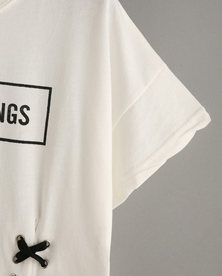 MERRY PRETTY new summer crop tops women t shirt letter print short sleeve lace up cotton loose sexy white t-shirt dance tee tops