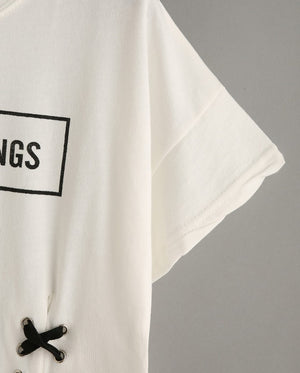 MERRY PRETTY new summer crop tops women t shirt letter print short sleeve lace up cotton loose sexy white t-shirt dance tee tops