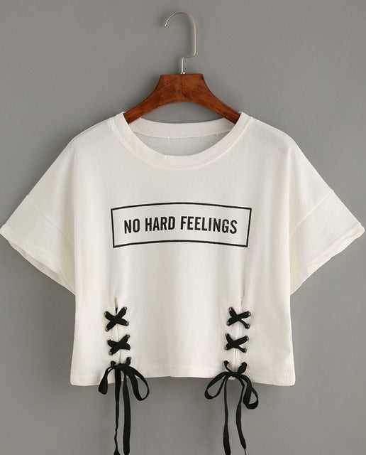 MERRY PRETTY new summer crop tops women t shirt letter print short sleeve lace up cotton loose sexy white t-shirt dance tee tops