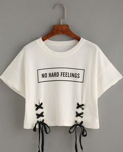 MERRY PRETTY new summer crop tops women t shirt letter print short sleeve lace up cotton loose sexy white t-shirt dance tee tops