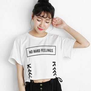 MERRY PRETTY new summer crop tops women t shirt letter print short sleeve lace up cotton loose sexy white t-shirt dance tee tops