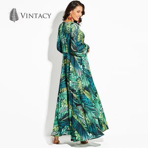 Tropical Long Sleeve Maxi Dress