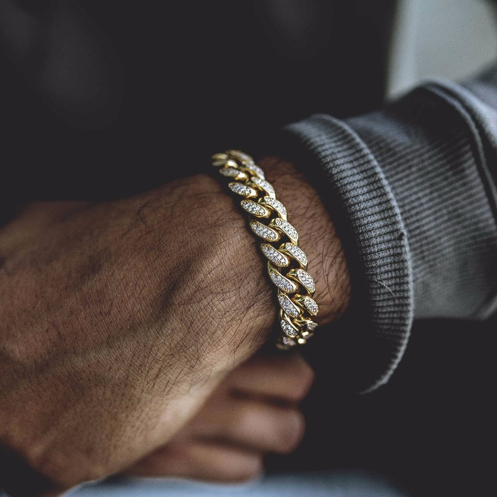 top quality micro pave cz cuban link chain size 7" 8" 9" boy men hip hop bling iced out wide big cz Miami chain bracelet bling