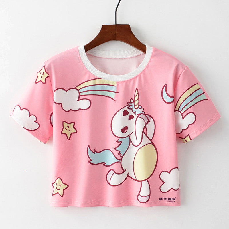 Giraffe with Glasses Cropped Short Sleeve T Shirt