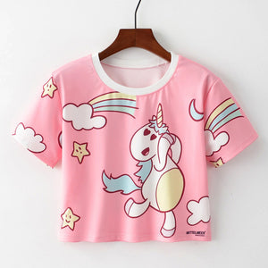 Giraffe with Glasses Cropped Short Sleeve T Shirt
