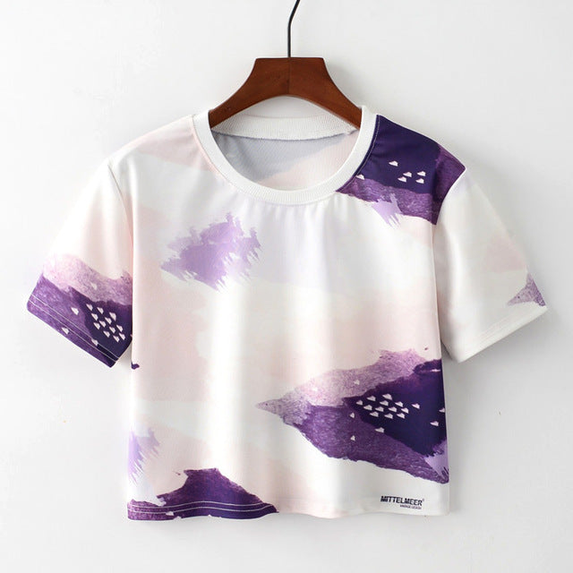 Giraffe with Glasses Cropped Short Sleeve T Shirt