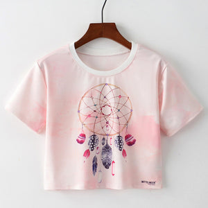 Giraffe with Glasses Cropped Short Sleeve T Shirt