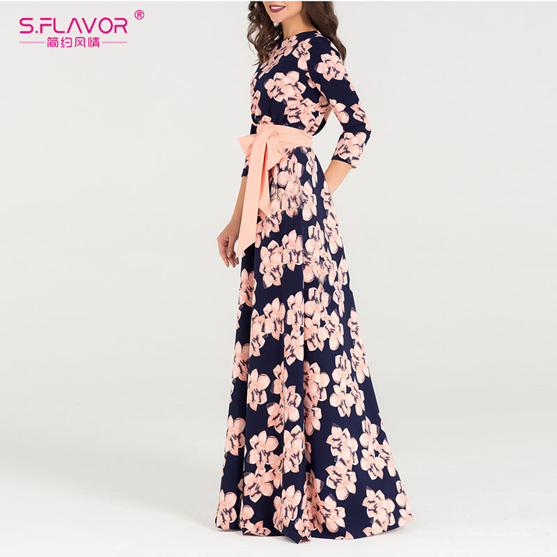 Elegant Floral O-neck Dress