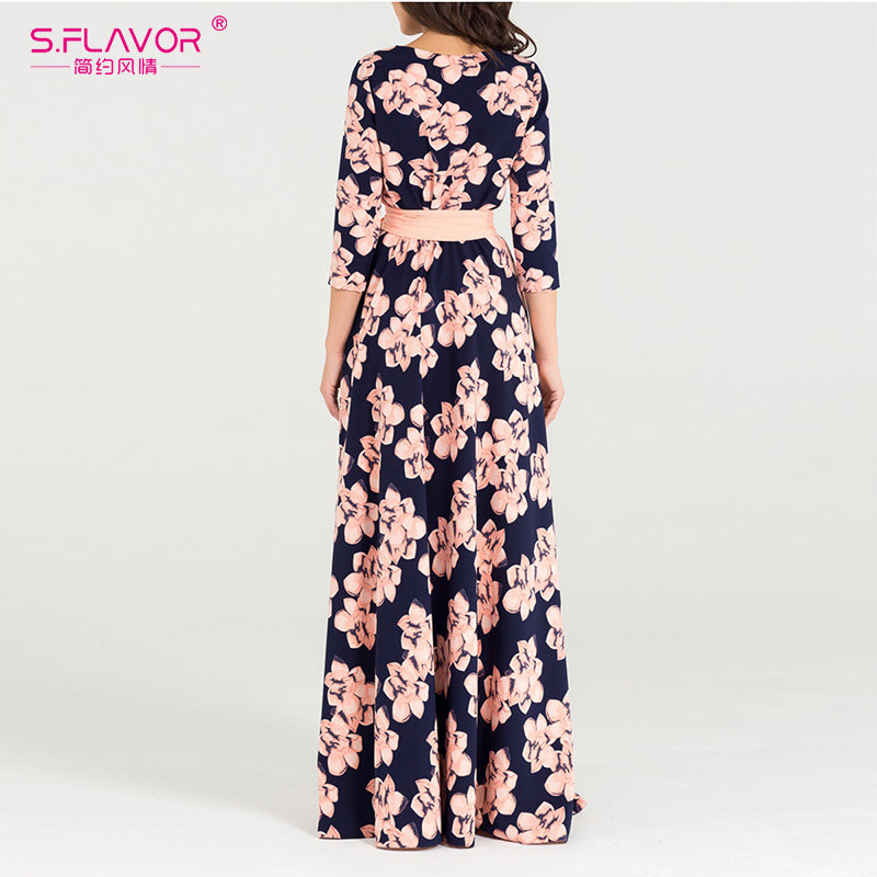 Elegant Floral O-neck Dress
