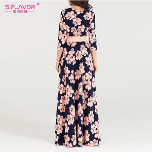 Elegant Floral O-neck Dress