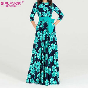 Elegant Floral O-neck Dress