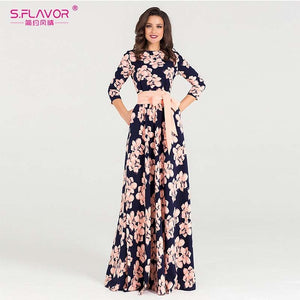 Elegant Floral O-neck Dress