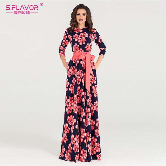 Elegant Floral O-neck Dress