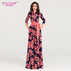 Elegant Floral O-neck Dress