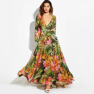 Tropical Long Sleeve Maxi Dress