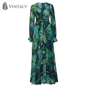 Tropical Long Sleeve Maxi Dress